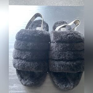 UGG Black Fuzzy Slippers/Slides